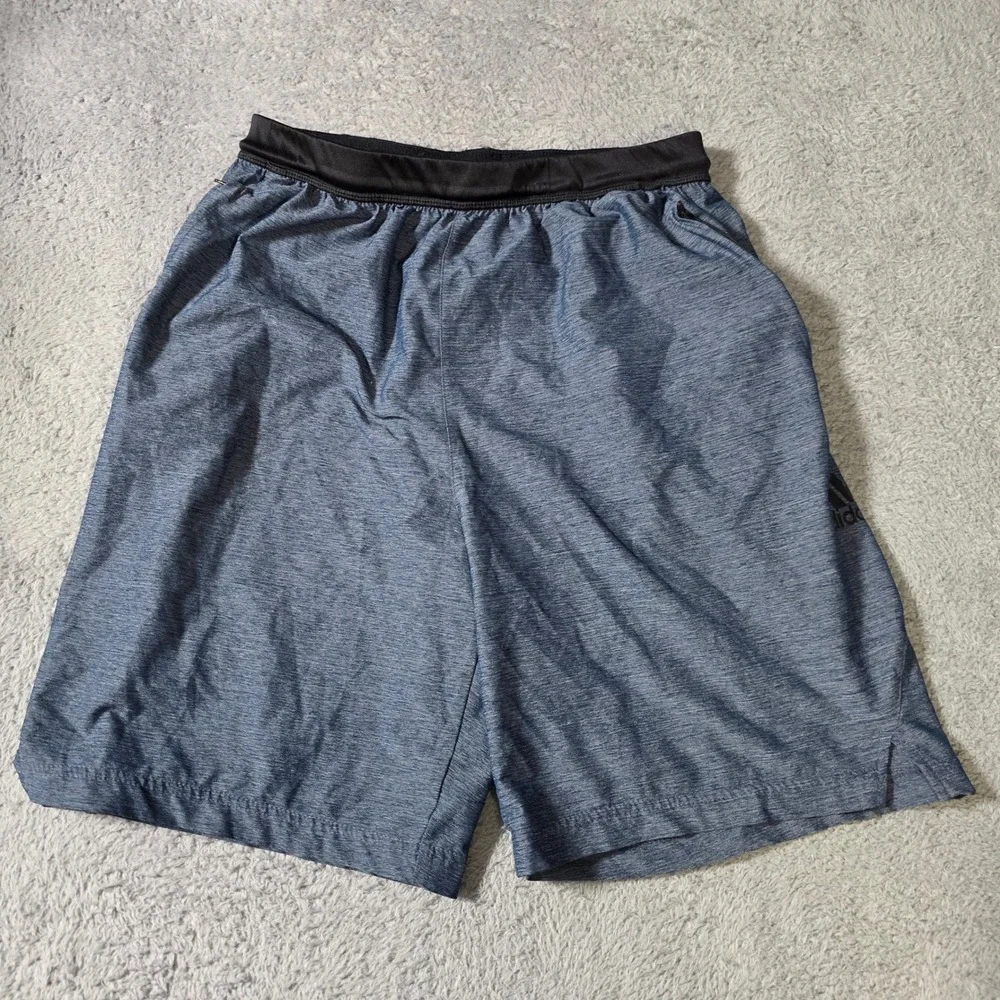Adidas Mens Large Shorts Blue Heathered Space Dye Zipper Pocket Athletic Gym